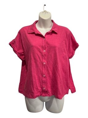 Telluride Clothing Co Boxy Short-Sleeve Button-Down Shirt in Hot Pink size large